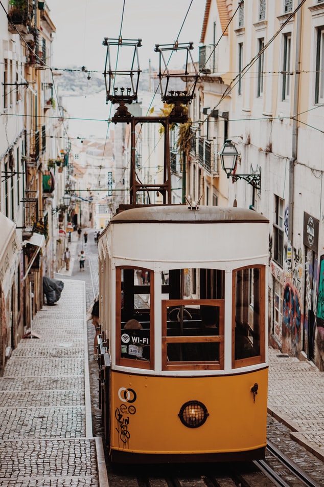 the tram in the city of lisbon, lisbon in portugal, european cities to enjoy the beach and city